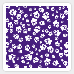 Tiger Paw Prints Pattern White on Purple Digital Design Sticker